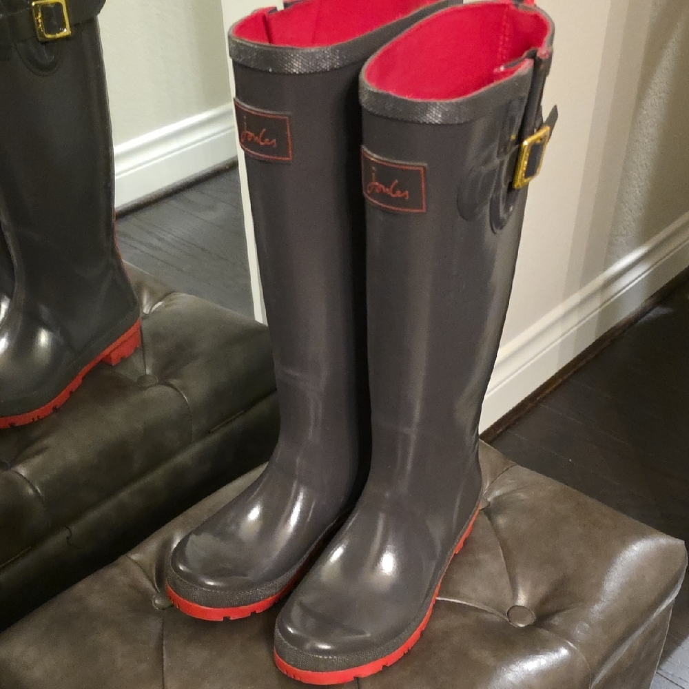 Joules Gray and hot pink women’s Rain Boots
